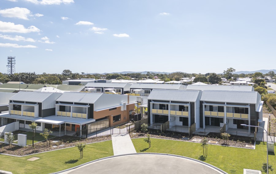 drone shot overhead of townsville youth foyer